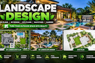design 2d landscape plans, 3d backyard garden and site plans