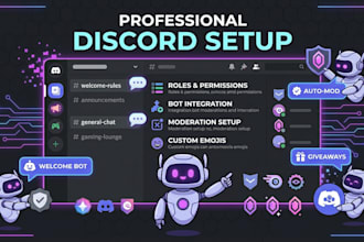 setup a professional discord server with bots, roles and channels