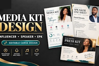 design influencer media kit, one sheet author epk editable canva media kit