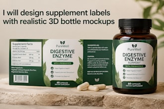 do supplement labels design, bottle label design with realistic 3d mockup