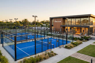 design 3d padel court, padel club facility, pickleball, badminton court, renders