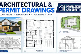 draft architectural permit drawings, 2d floor plans and blueprints