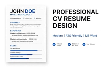 design professional modern cv resume and cover letter in ms word