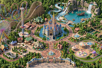 design theme park maps, 3d attraction maps and illustrated visitor guide