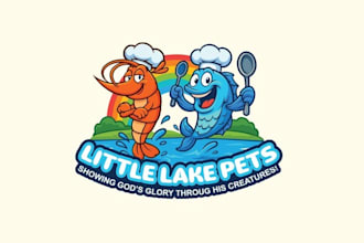 make little lake retailor pet shrimp logo with tropical fish
