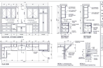 draw kichen cabinet, shop drawings, millwork drafting for fabrication