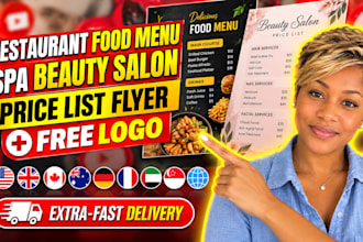 design modern restaurant menus, spa pricelists, cafe, gym, beauty salon flyers
