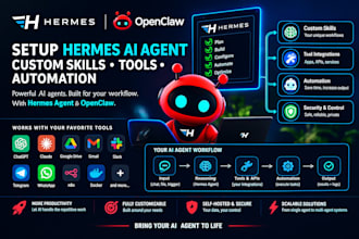 setup hermes ai agent, custom skills, tools, automation, hermes agent openclaw
