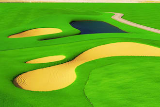 create a realistic 3d golf course design, golf club and landscape rendering