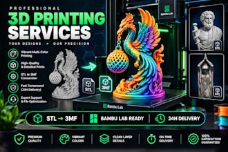 color 3d printing models, stl file to 3mf bambu lab conversion in 24hrs