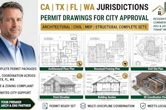 pe permit ca ok nv architectural civil structural drawings for usa city approval