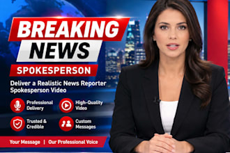 deliver a realistic news reporter spokesperson video
