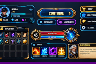 design professional game UI UX, hud, menus and interfaces