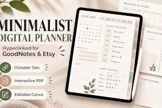 design minimalist hyperlinked digital planner for goodnotes and etsy