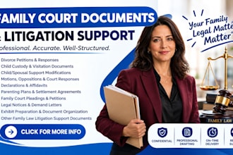 draft divorce petition, custody motion, and family court documents