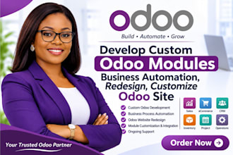 develop custom odoo modules, business automation, redesign, customize odoo site