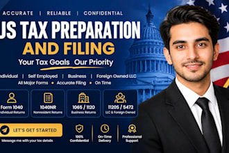 us tax return 1040, 1040nr, 1120, 1120s, 1065 and 5472 filing