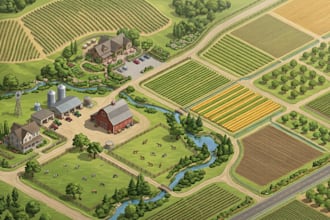 create vector farm map, ranch layout, field or vineyard map