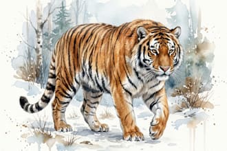 draw watercolor animal illustration art for you