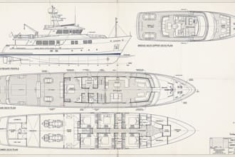 create yacht hull design, 3d models, and boat construction plan