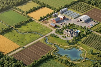 design 3d isometric farm map, agricultural field or estate map