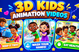 create 3d kids animation video, kids learning video, 3d cartoon kids animation
