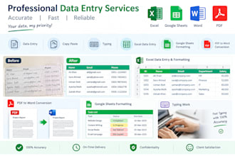 do data entry, typing, copy paste, audio trimming and google sheets