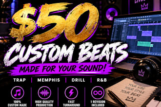 produce a professional custom trap, hip hop, or rnb beat