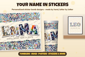 design a personalized sticker bomb name for tumbler wraps, mugs, posters