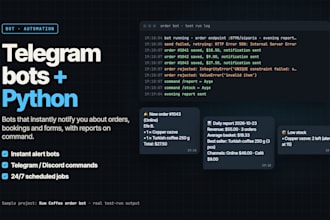 build a custom telegram or discord bot and python automation