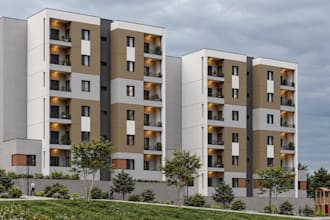 render hillside apartment complex, remodel outdated house, home exterior visual