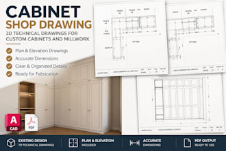 draft custom cabinetry and millwork shop drawings in autocad