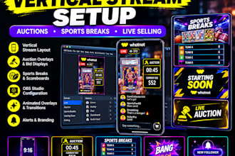 overlays and live auctionsset up whatnot card break boards, tcg stream