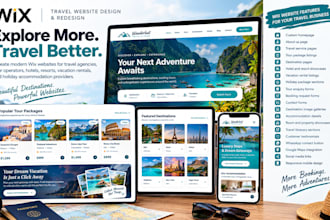 design wix travel website, tours, travel agency, hotel, vacation rental website