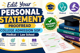 edit personal statement, proofread college admission sop, medical law school