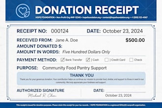 design professional donation receipt, money receipt and invoice template