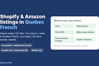 translate your shopify or amazon listings into quebec french CSV