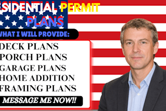 draw deck permit plans, home addition, garage patio porch framing and sunroom