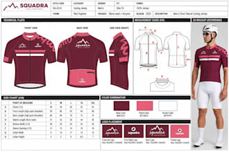 create technical apparel tech packs for running, cycling and sportswear clothing