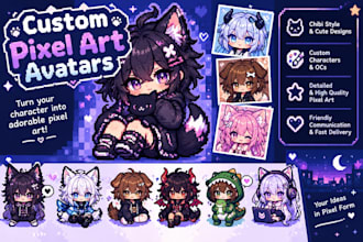 create cute chibi pixel art avatars for profile pictures, gaming characters