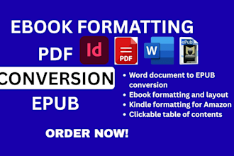 convert PDF word to epub, kindle ebook formatting, KDP and ebook design