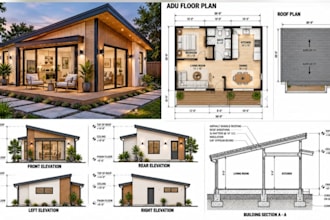 design adu floor plans elevations section for backyard homes guest houses