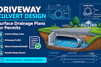design driveway culvert, surface drainage plans, permit approval