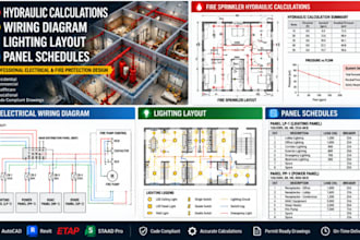 design hydraulic calculations wiring diagram lighting layout and panel schedules