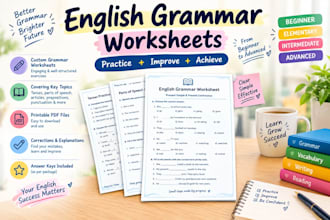 create english grammar worksheets and correct your exercises