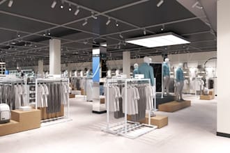 design 3d interior render for retail pavilions,retail store,boutiques,canal shop