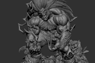 sculpt 3d monster character head bust for 3d printing and games