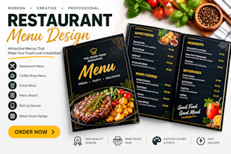 design restaurant menu, coffee shop menu, drink menu and menu board
