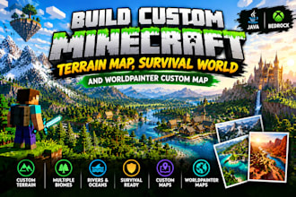 build custom mindcraft terrain map, survival world and worldpainter custom map