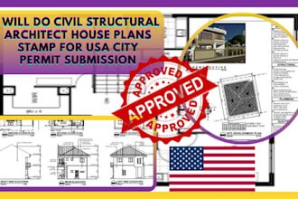 do civil structural architect house plans stamp for USA city permit submission